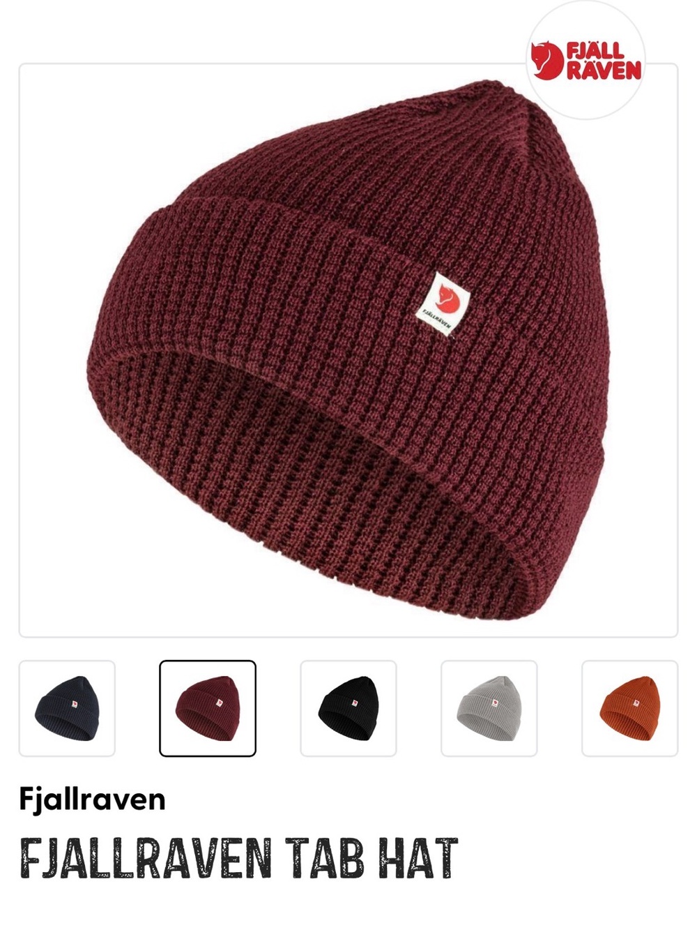 FJALLRAVEN Waffle Knit Beanie - Burgundy - One Size